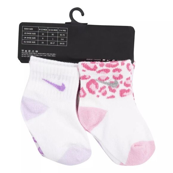Nike Leopard Print Pink Purple Girls Socks 6 Pack 2T-4T - Picture 3 of 4